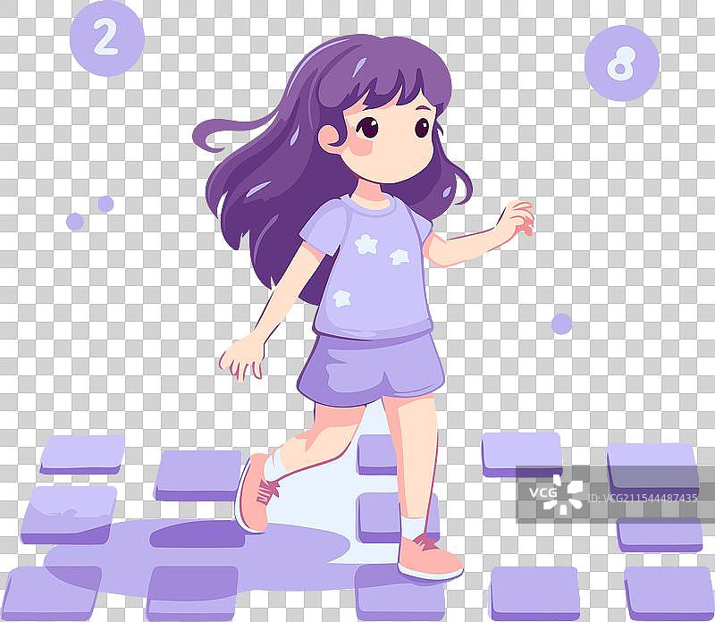 可爱的小女孩在玩跳房子游戏图片素材