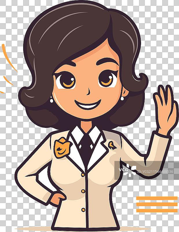 一位穿着白色西装的美丽女商人正在挥手。图片素材