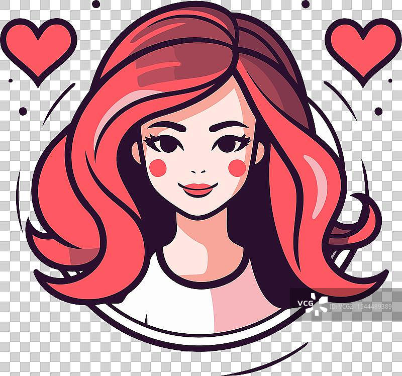 粉色头发的美丽女孩，卡通风格图片素材