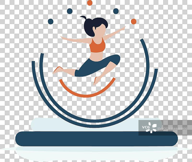 运动女性在环中跳跃，扁平风格图片素材
