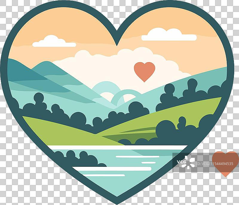心形图案中包含山脉、河流和丘陵图片素材
