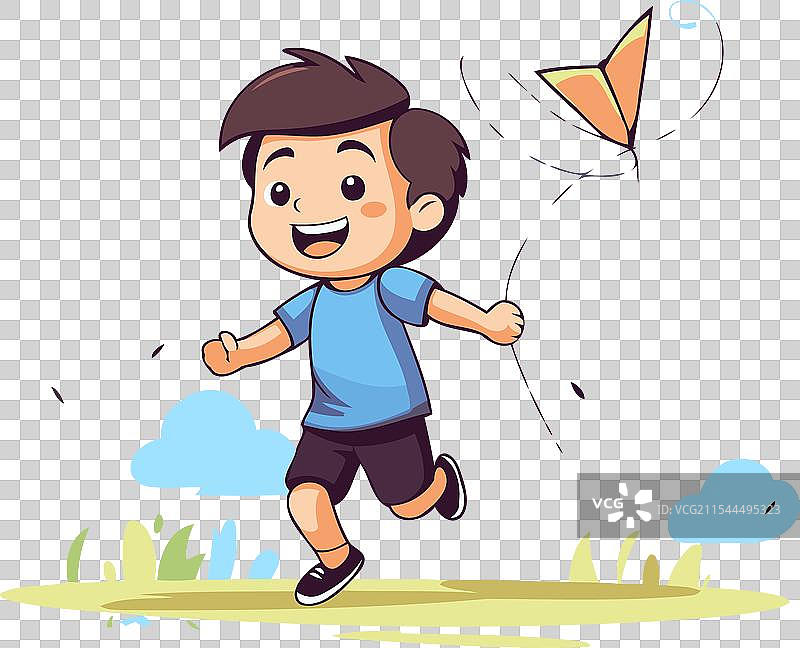 可爱的小男孩在奔跑放风筝图片素材