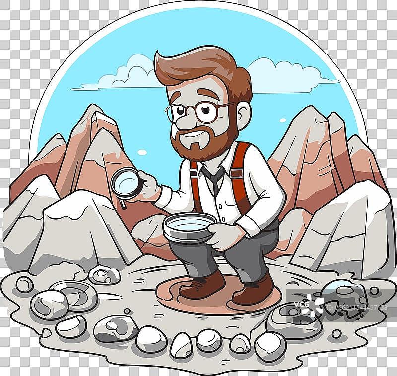 地质学家透过放大镜观察图片素材