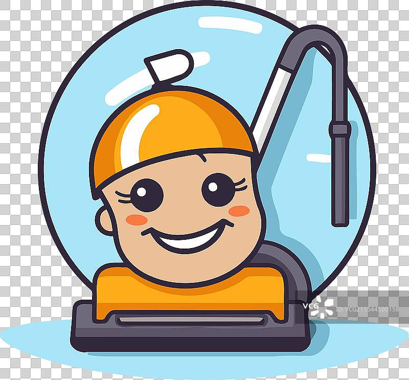 可爱的婴儿男孩与吸尘器，扁平风格图片素材