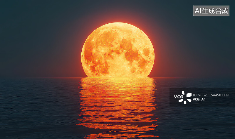 【AI数字艺术】梦幻的海上红色月亮图片素材