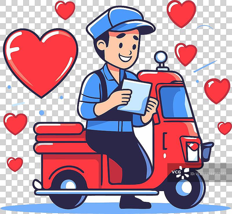 穿着制服的快递员骑着踏板车图片素材