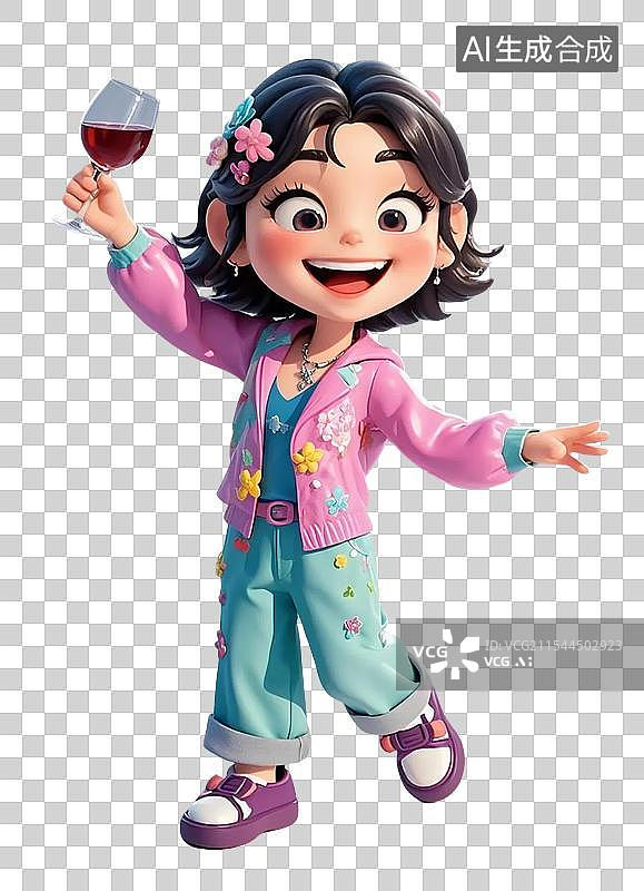 【AI数字艺术】举着红酒杯的女孩3D风格免抠元素图片素材