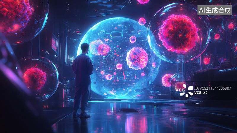 【AI数字艺术】科技感虚拟生物球体展示图片素材