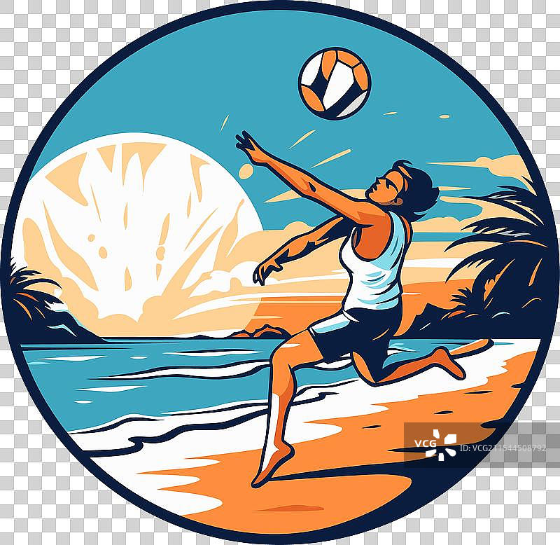 沙滩排球运动员奔跑着持球准备发球图片素材