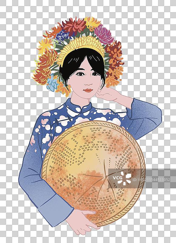 彩色插画 蟳埔渔村 女簪花围 闽越文化遗存 渔女 簪花 发饰艺术 泉州簪花 渔船  非遗保护项目图片素材