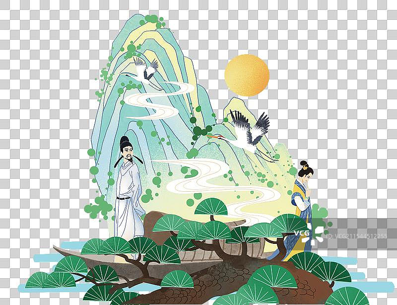 彩色插画 诗人爱情 唐朝 古诗 情感 国潮风格 女人 白居易 古代 人物图片素材