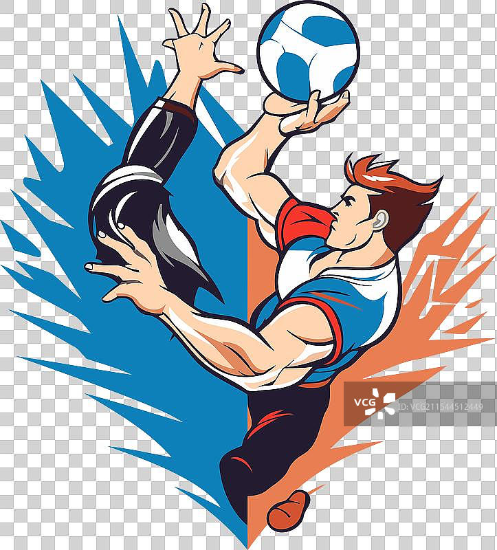 一名足球运动员跳起接球图片素材