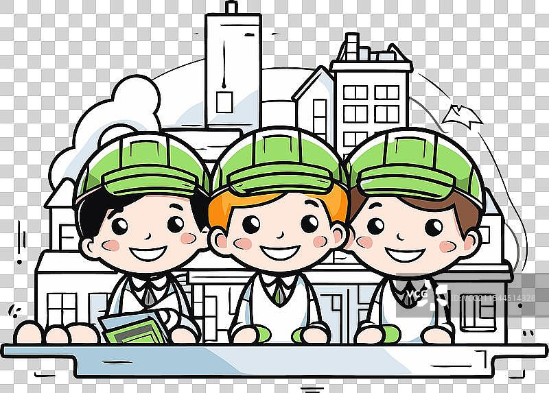 建筑工人在建筑物前面图片素材