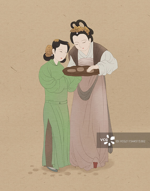 饮茶图古风插画图片素材