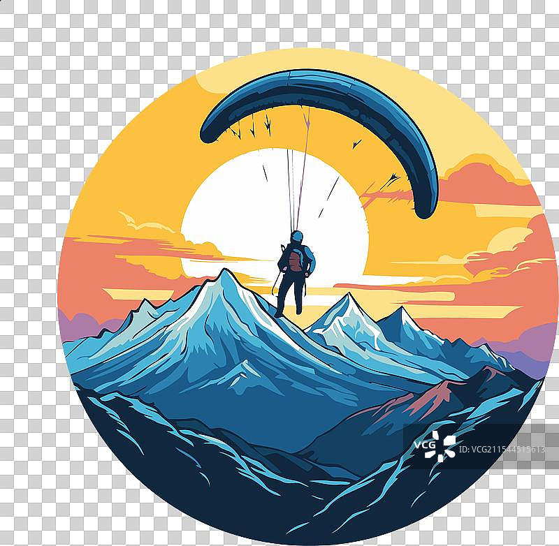 滑翔伞在日落时飞越山脉图片素材