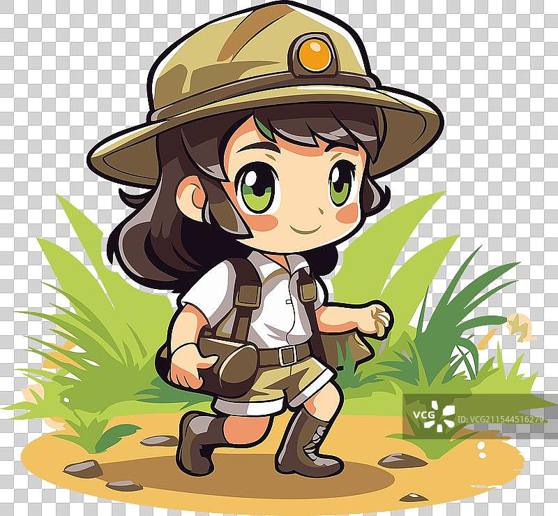 可爱的小探险家女孩戴着狩猎帽图片素材