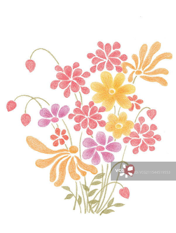 彩铅手绘美丽花朵插画图片素材