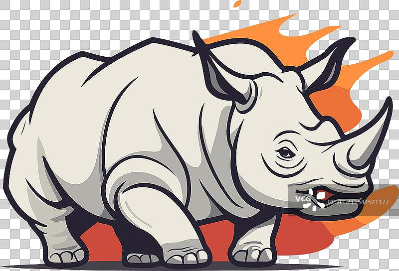 白犀牛在火焰背景下图片素材