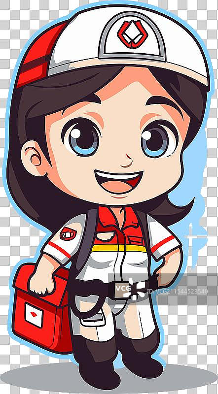 可爱的消防员女孩角色与急救用品图片素材