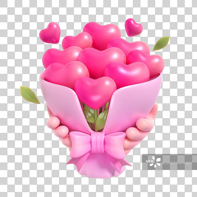 3D手捧粉色爱心花束图片素材