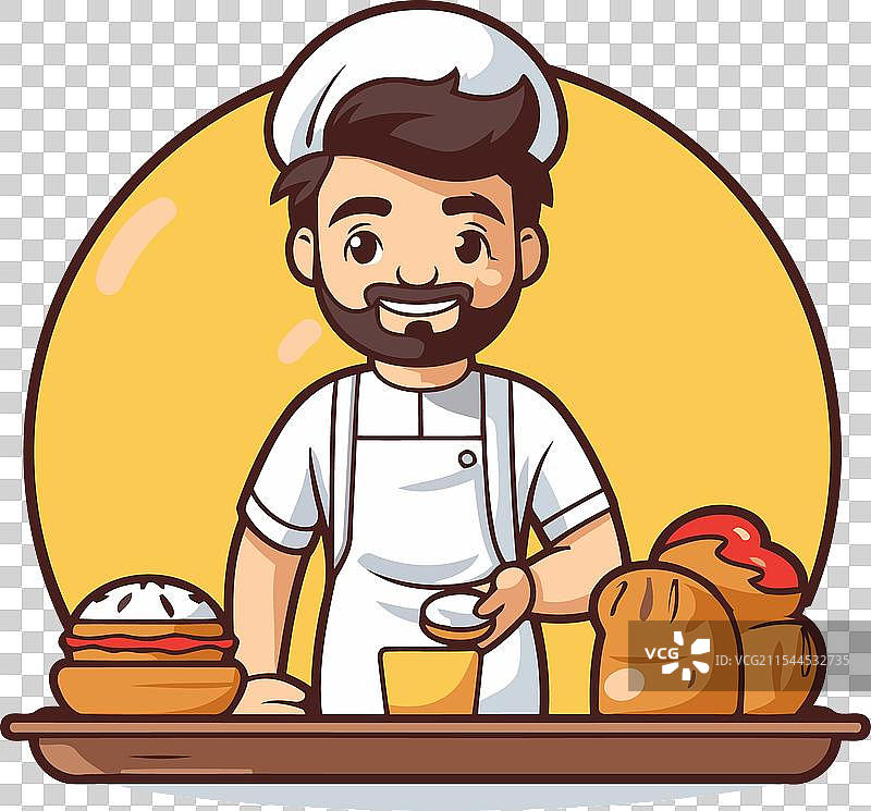 面包和小圆面包的卡通厨师角色图片素材