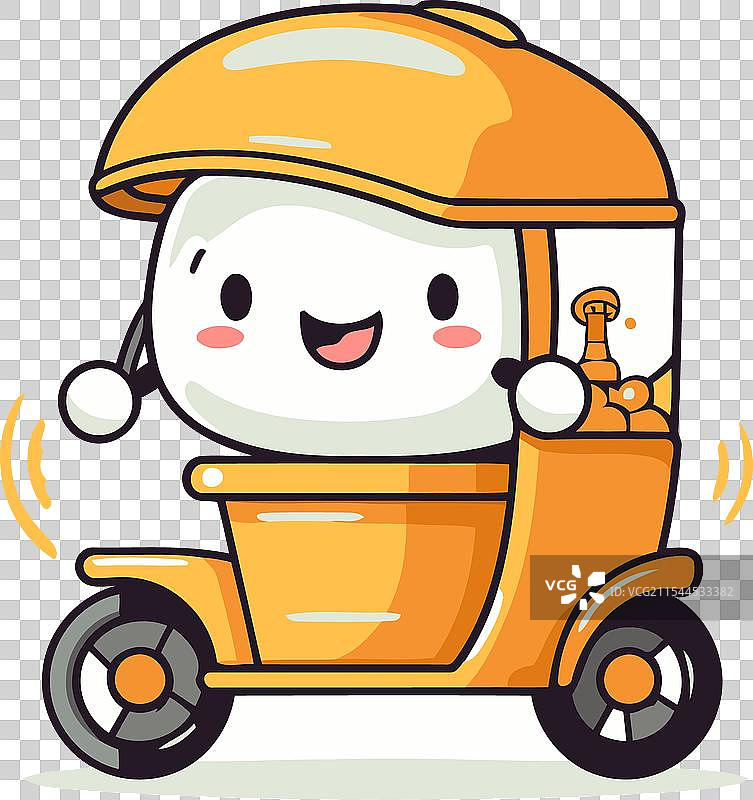 可爱的卡通雪人坐在玩具卡车上图片素材