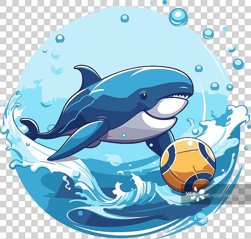 卡通杀人鲸和水中的足球图片素材