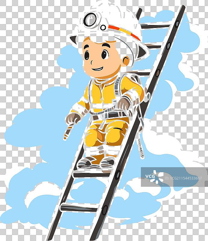 消防员在梯子上，背景为图片素材