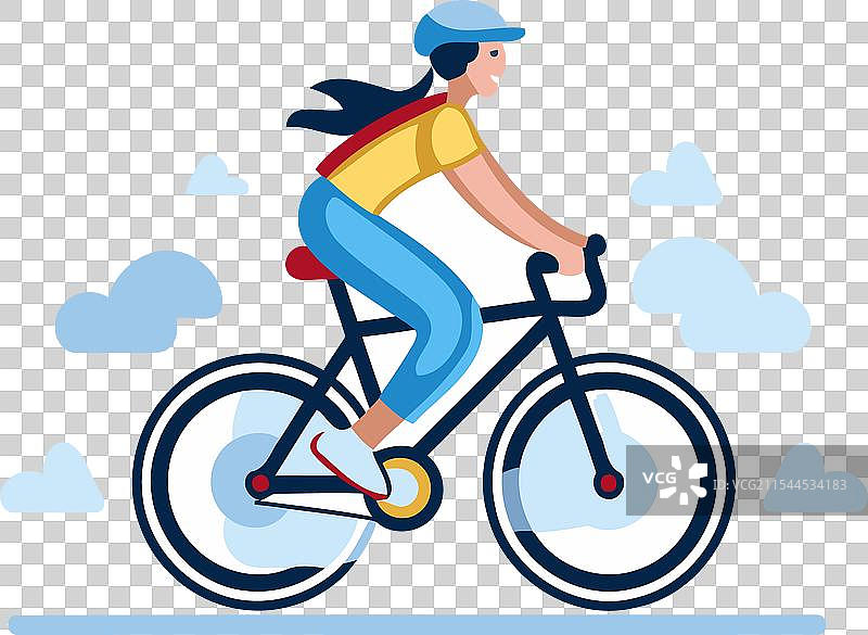 骑着自行车的头盔骑行者，采用扁平风格设计图片素材