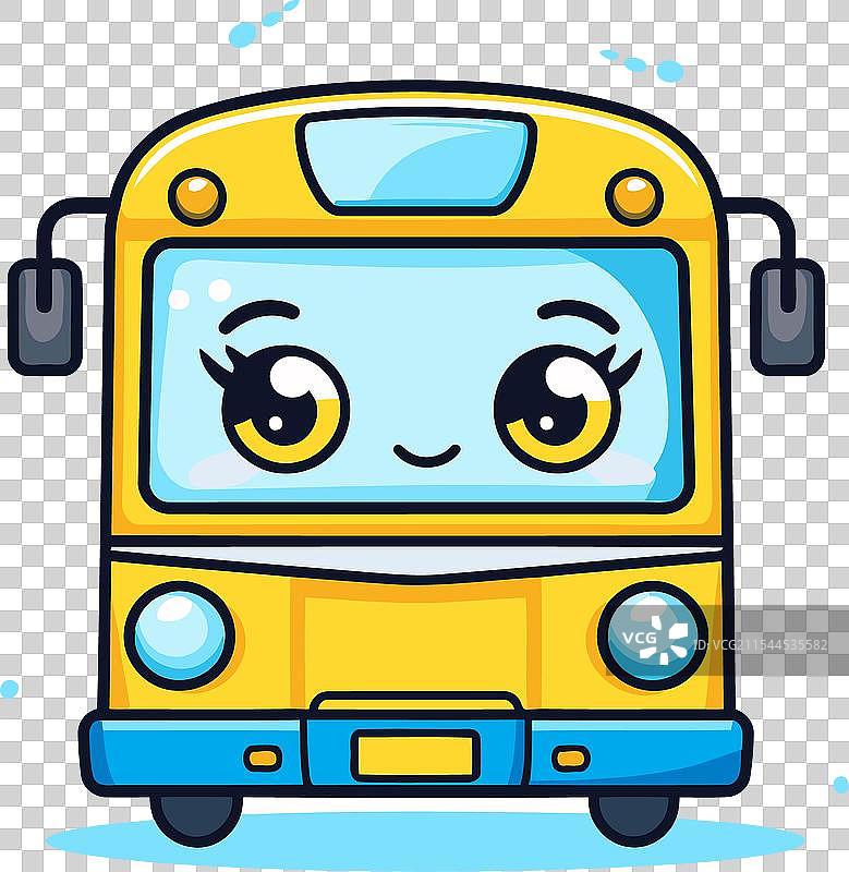 可爱的卡通校车，带有眼睛和嘴巴图片素材