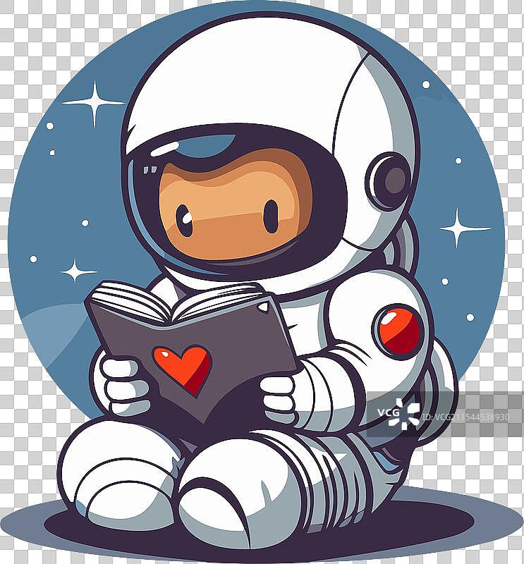 宇航员在白色背景下阅读一本书图片素材