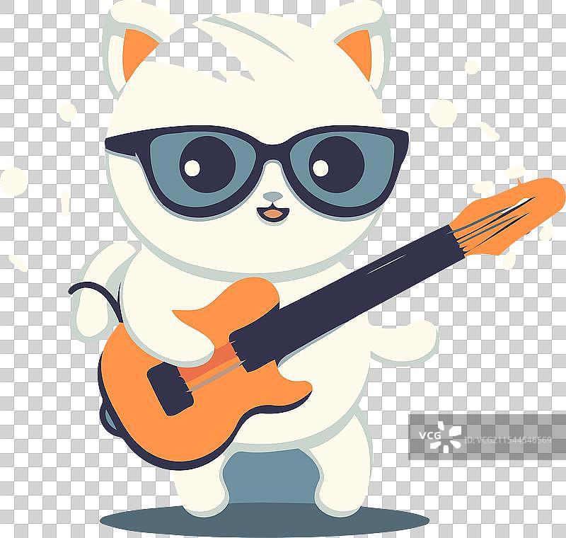 可爱的卡通猫在扁平风格中弹吉他图片素材
