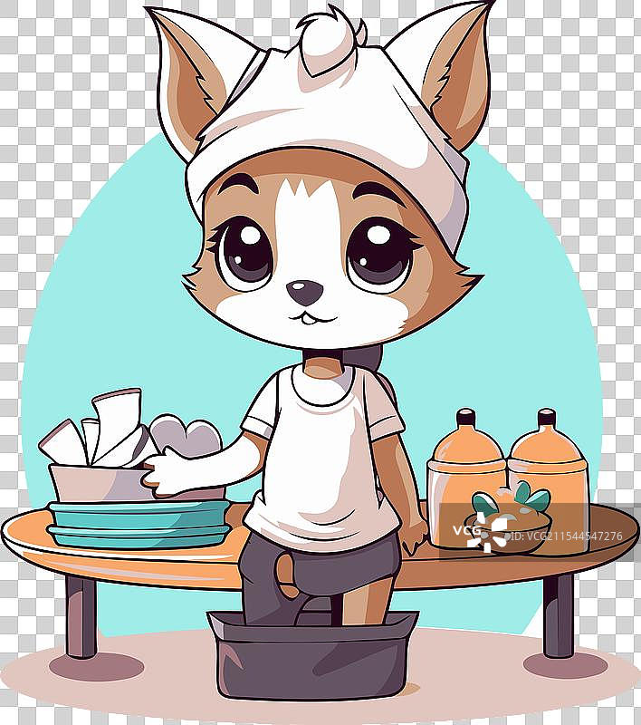 可爱的卡通猫穿着厨师帽和制服图片素材