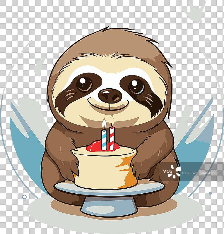 可爱的卡通树懒手捧生日蛋糕图片素材