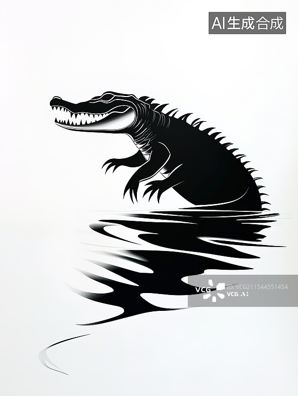 【AI数字艺术】抽象派黑色线条鳄鱼图片素材