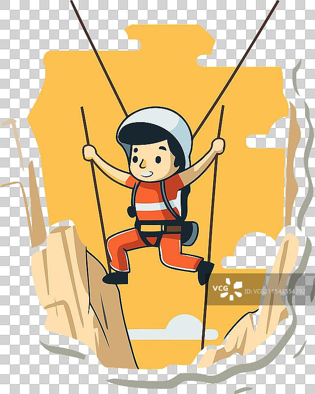 一个男孩在山上攀爬绳索图片素材