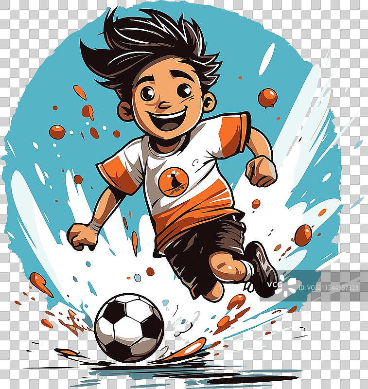 卡通足球运动员跳起踢球图片素材