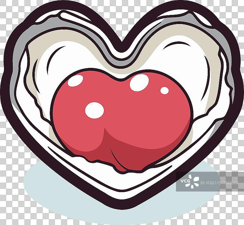 心形牡蛎上放着红鱼子酱，背景为白色图片素材