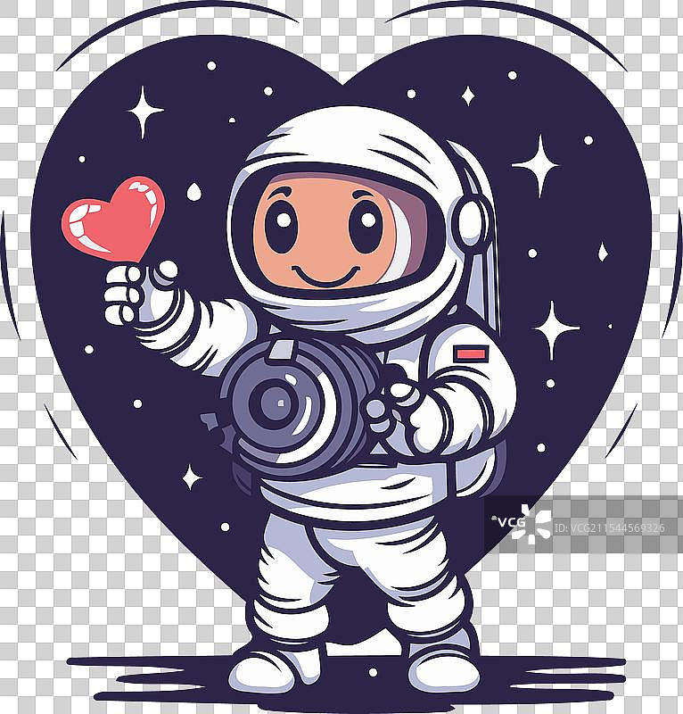手握心形物体的卡通宇航员图片素材