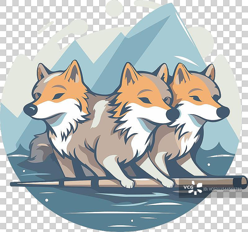 三只狐狸在山中的木头上图片素材