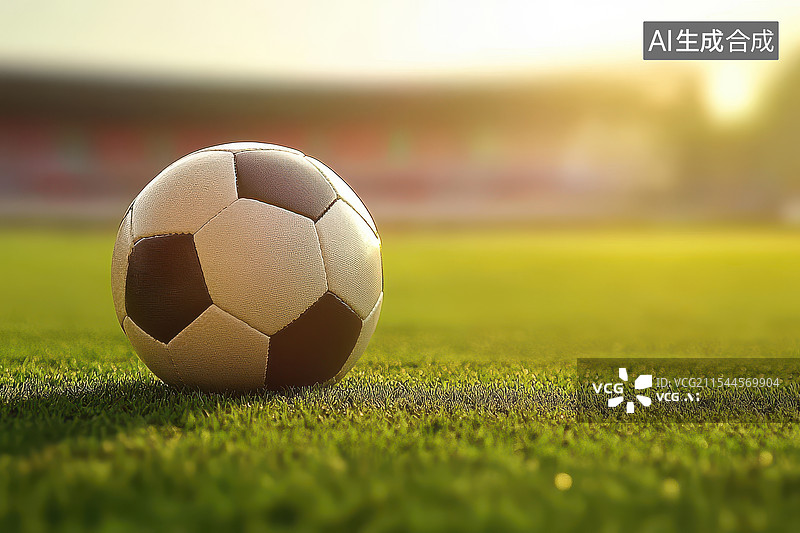 【AI数字艺术】足球场草坪上的足球特写图片素材