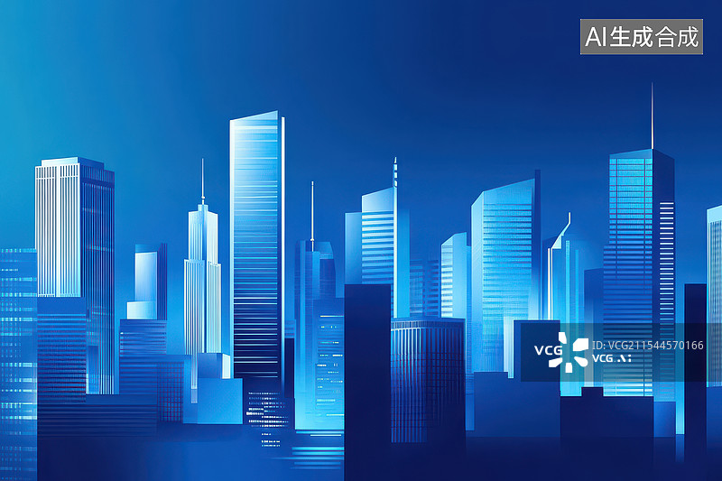 【AI数字艺术】科技金融楼宇地平线的商务背景图片素材