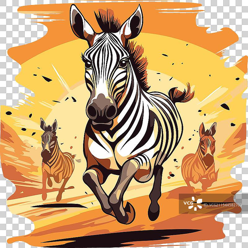 在日落背景下奔跑的斑马图片素材