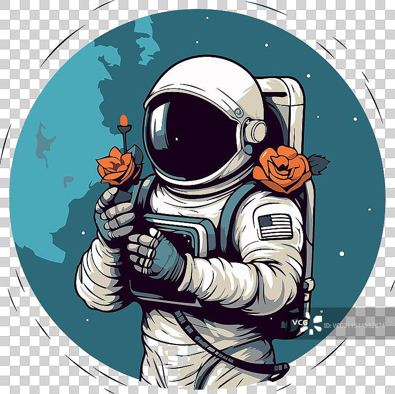 宇航员手中握着一朵玫瑰图片素材
