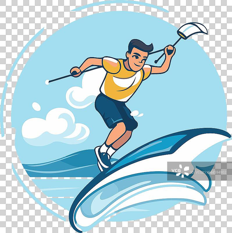 男子在水面上滑水的水上滑水运动图片素材