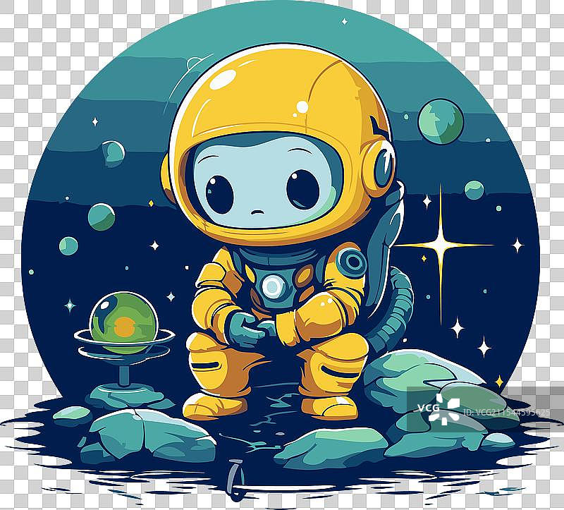 星空下的卡通宇航员图片素材