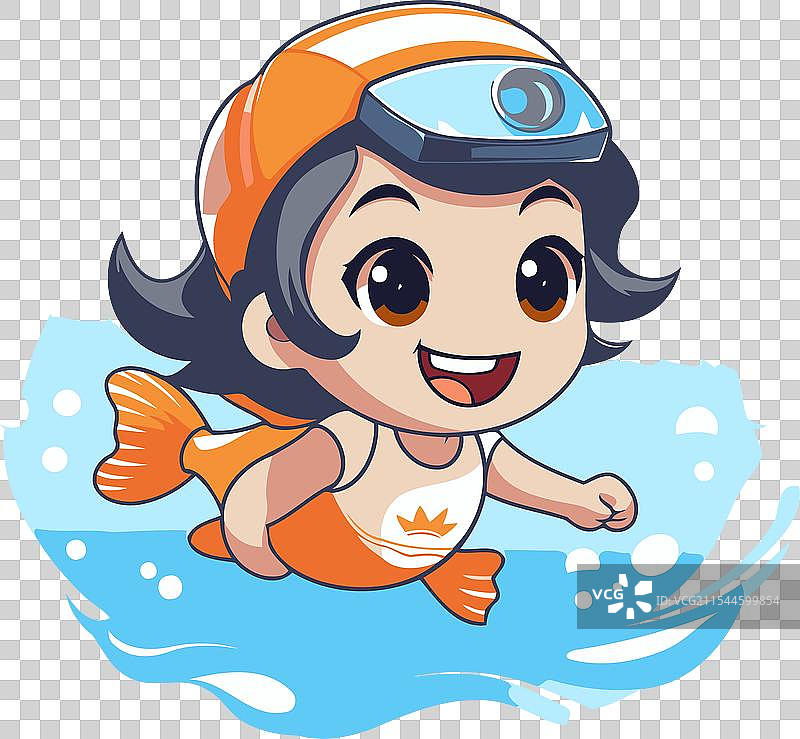 可爱的小女孩穿着潜水服和潜水头盔图片素材