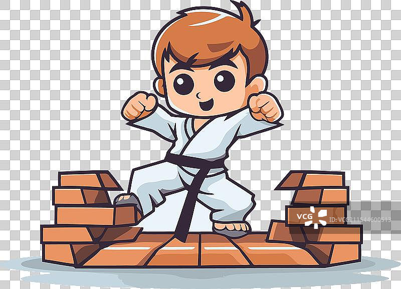 跆拳道男孩卡通角色的空手道男孩图片素材