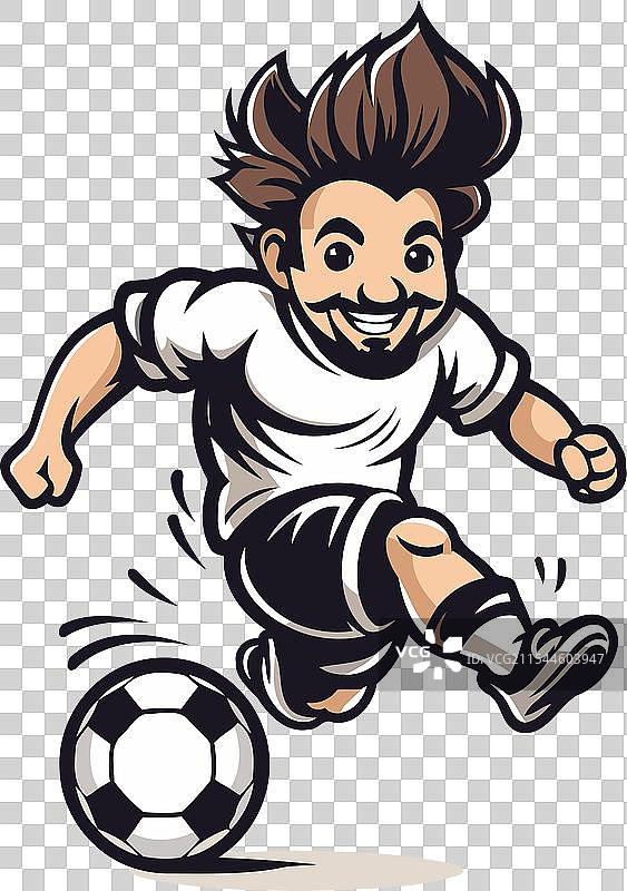 卡通风格的足球运动员踢球，背景透明图片素材