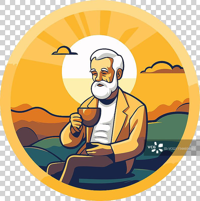 老年人在大自然中喝咖啡图片素材